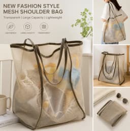 Mesh Beach Bag Lightweight, Breathable & Quick-Dry Travel Tote for Beach Trips Outdoor Activities, and Storage of Towels Toys