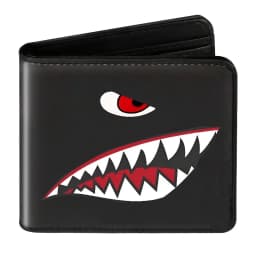 Men's Black Faux Leather Wallet with Shark Mouth Design Slim Credit Card Holder Coin Purse Multi-Color Pen Storage Perfect Gift