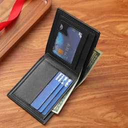 Men's Black Faux Leather Wallet with Shark Mouth Design Slim Credit Card Holder Coin Purse Multi-Color Pen Storage Perfect Gift
