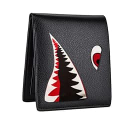 Men's Black Faux Leather Wallet with Shark Mouth Design Slim Credit Card Holder Coin Purse Multi-Color Pen Storage Perfect Gift