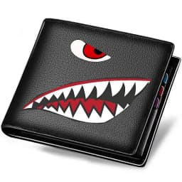 Men's Black Faux Leather Wallet with Shark Mouth Design Slim Credit Card Holder Coin Purse Multi-Color Pen Storage Perfect Gift