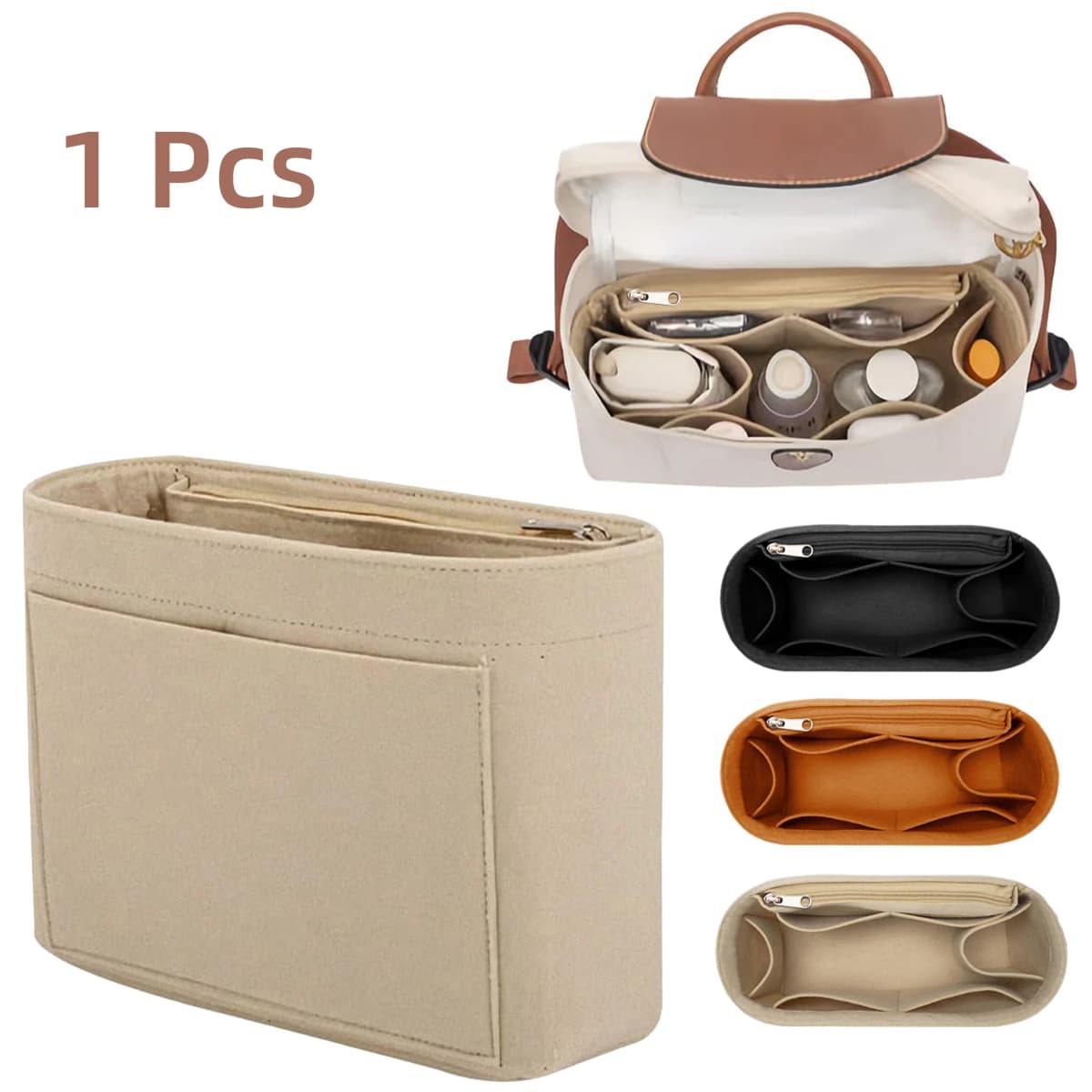 Felt Purse Organizer Insert with Multi Pockets, Bag-in-Bag Liner for Handbags & Backpacks, Travel Makeup Storage Bag