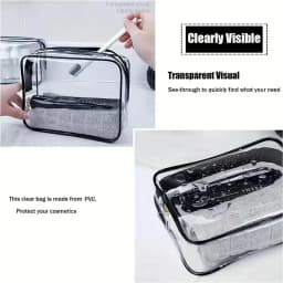 Clear Zipper Tote Bag - Multipurpose Transparent Carry Case for Toiletries, Makeup, Electronics. Ideal for Travel, Gym, Airport.
