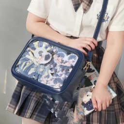 Kawaii Handbag Crossbody Bag PU Leather Transparent Window Shoulder Bag for Anime Badge Pins Display Daily Casual Messenger Bag