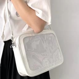 Kawaii Handbag Crossbody Bag PU Leather Transparent Window Shoulder Bag for Anime Badge Pins Display Daily Casual Messenger Bag