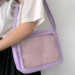 Kawaii Handbag Crossbody Bag PU Leather Transparent Window Shoulder Bag for Anime Badge Pins Display Daily Casual Messenger Bag
