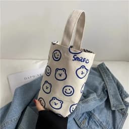 This Cute Floral-Cherry Pattern Tote Bag Is Perfect for Everyday Use and Can Hold a Water Bottle.