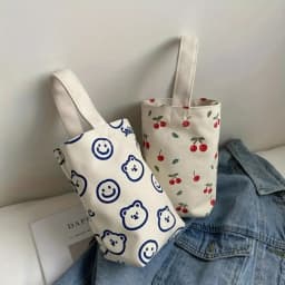 This Cute Floral-Cherry Pattern Tote Bag Is Perfect for Everyday Use and Can Hold a Water Bottle.