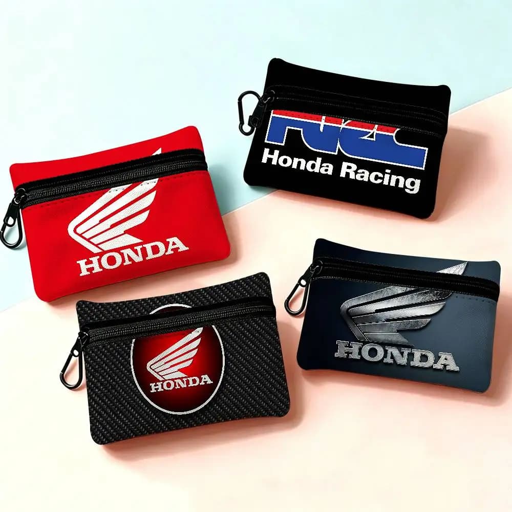 3D HRC HONDA motorcycle logo Mini Oxford Cloth Coin Purse With Carabiner Hook Portable Key Card Wallet Small Zipper Pouch