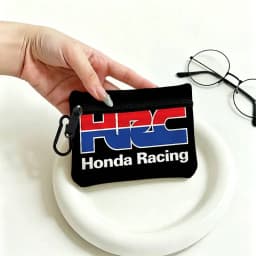 3D HRC HONDA motorcycle logo Mini Oxford Cloth Coin Purse With Carabiner Hook Portable Key Card Wallet Small Zipper Pouch
