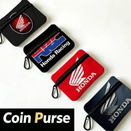 3D HRC HONDA motorcycle logo Mini Oxford Cloth Coin Purse With Carabiner Hook Portable Key Card Wallet Small Zipper Pouch