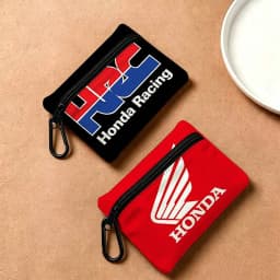 3D HRC HONDA motorcycle logo Mini Oxford Cloth Coin Purse With Carabiner Hook Portable Key Card Wallet Small Zipper Pouch
