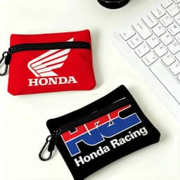 3D HRC HONDA motorcycle logo Mini Oxford Cloth Coin Purse With Carabiner Hook Portable Key Card Wallet Small Zipper Pouch