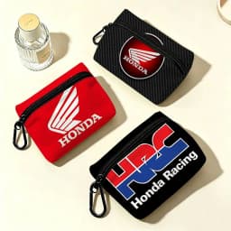 3D HRC HONDA motorcycle logo Mini Oxford Cloth Coin Purse With Carabiner Hook Portable Key Card Wallet Small Zipper Pouch