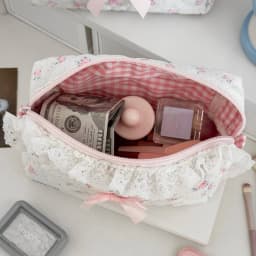 Wholesale Flower Women Lace Small Makeup Bag Travel Organizer Cosmetic Handbag Pouch Gilrs Cute Bow Square Zipper Wallet Bags