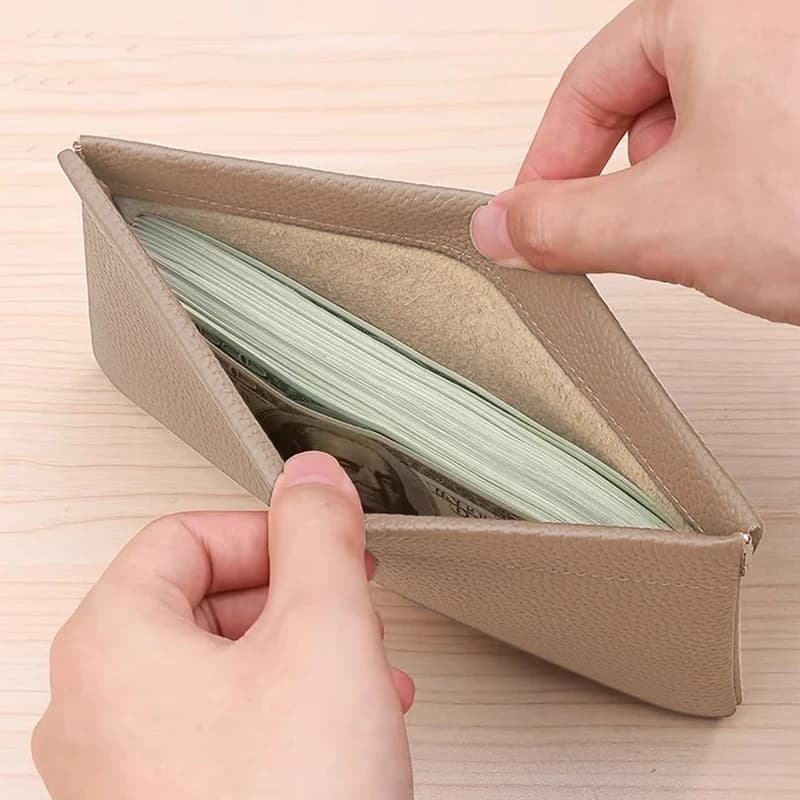 Self-Closing Artificial Leather Long Wallet Passport Driver's License ID Holder Headphone Data Cable Storage Cash Pouch