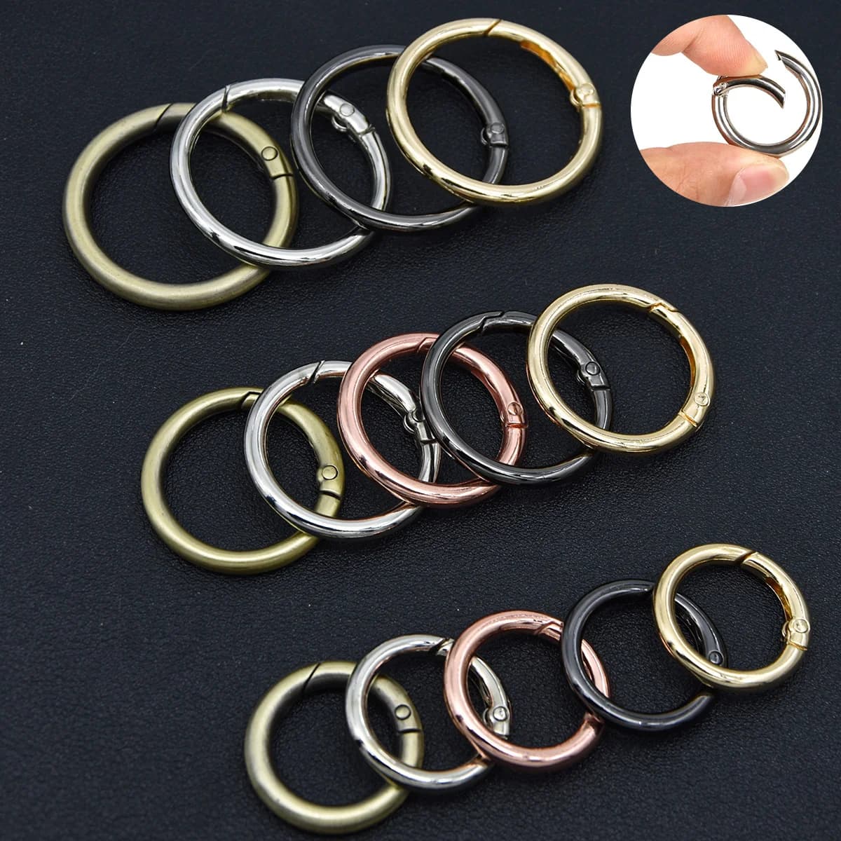 5pcs Metal O Ring Spring Clasps for DIY Jewelry Openable Round Carabiner Keychain Bag Clips