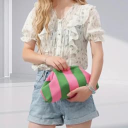 Women's Striped Beach Clutch Bag Versatile Small Woven Crochet Handbags Purses Knitting Dumpling Clutch Casual Bag