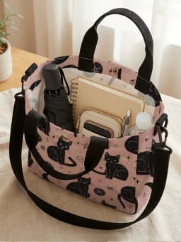 Witchy Black Cat Moon Star Print Pink Canvas Tote Bag Detachable Strap Crossbody Handbag For Women Daily Shopping