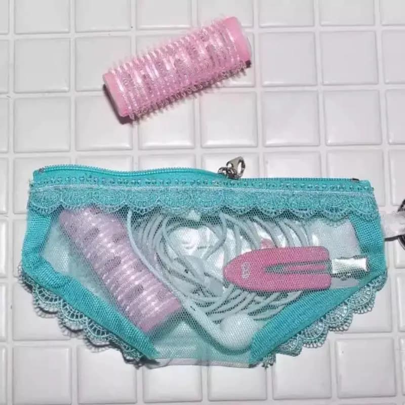 Portable Zippered Makeup Storage Bag Inspired by Lace Mesh Briefs for Easy Cosmetic Organization