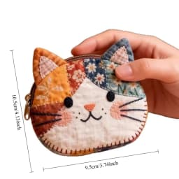 Japanese-Style Color-Blocking Cat Coin Purse, Cute and Stylish Makeup Bag, Student Stationery Storage Bag, with Ruler Set, Cartoon Portable Small Item Organizer, Cosmetics Storage