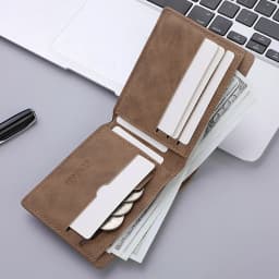Men's Retro Bifold Wallet Cool Blue Eyes Wolf Pattern Double-Fold PU Leather Fashion Wallet Coin Bag Simple And Stylish