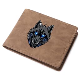 Men's Retro Bifold Wallet Cool Blue Eyes Wolf Pattern Double-Fold PU Leather Fashion Wallet Coin Bag Simple And Stylish