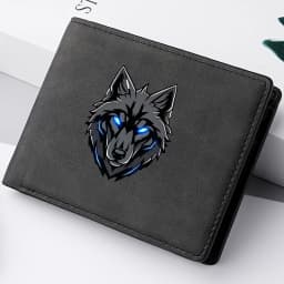 Men's Retro Bifold Wallet Cool Blue Eyes Wolf Pattern Double-Fold PU Leather Fashion Wallet Coin Bag Simple And Stylish