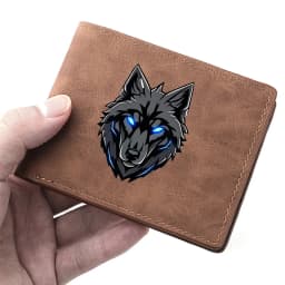 Men's Retro Bifold Wallet Cool Blue Eyes Wolf Pattern Double-Fold PU Leather Fashion Wallet Coin Bag Simple And Stylish