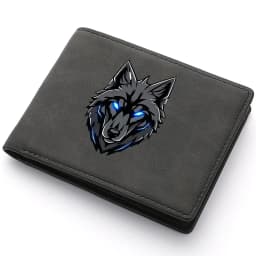 Men's Retro Bifold Wallet Cool Blue Eyes Wolf Pattern Double-Fold PU Leather Fashion Wallet Coin Bag Simple And Stylish