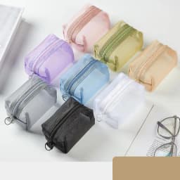 Mini Clear Nylon Mesh Cosmetic Bags Cute Women Small Lipstick Makeup Bags Pouch Data Line Key Earphone Organizer Case
