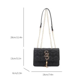 Fashionable Small Fragrant Style Argyle Quilted Small Square Bag Metal Letter Tassel Diagonal Cross Bag Commuter Shoulder Bag
