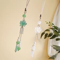 New Chinese-Style Beaded Handmade Phone Chain Traditional Lotus Pendant Ancient Chinese Decorative Keychain Charms Decoration