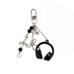 Y2k Gothic Headphone Keychain Silver Metal Star Bow Beaded Tassel Charm Trendy Aesthetic Bag Pendant For Teen Girls Best Friend