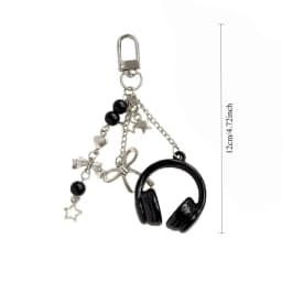 Y2k Gothic Headphone Keychain Silver Metal Star Bow Beaded Tassel Charm Trendy Aesthetic Bag Pendant For Teen Girls Best Friend