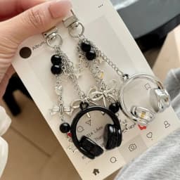 Y2k Gothic Headphone Keychain Silver Metal Star Bow Beaded Tassel Charm Trendy Aesthetic Bag Pendant For Teen Girls Best Friend