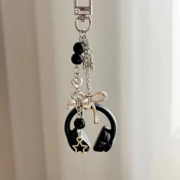 Y2k Gothic Headphone Keychain Silver Metal Star Bow Beaded Tassel Charm Trendy Aesthetic Bag Pendant For Teen Girls Best Friend