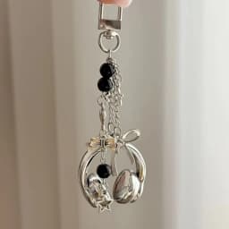 Y2k Gothic Headphone Keychain Silver Metal Star Bow Beaded Tassel Charm Trendy Aesthetic Bag Pendant For Teen Girls Best Friend