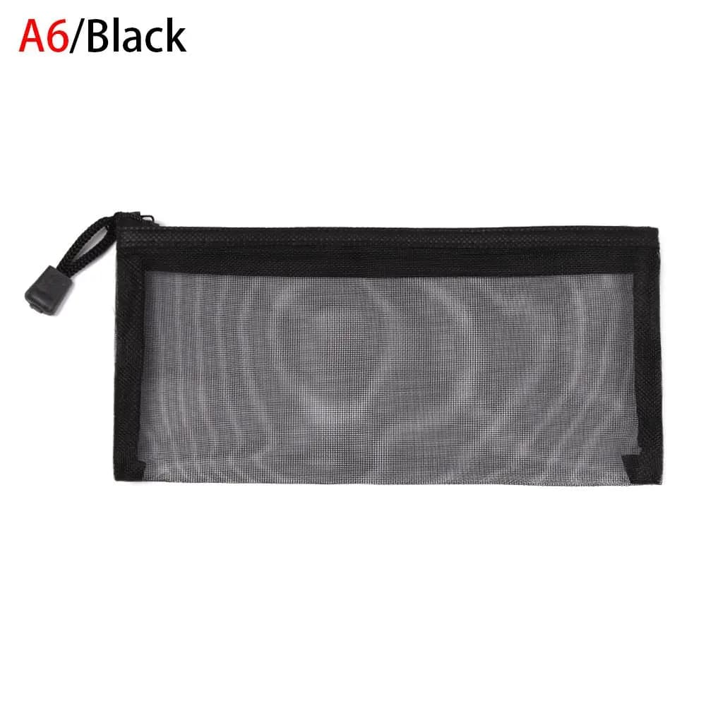 1pc Solid Color Nylon Stationery Makeup Coin Purse Cosmetic Cosmetic Storage Mesh Pen Bag Transparent Grid Zipper Pencil Case