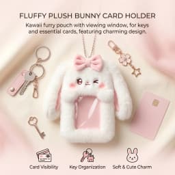 Cute Bunny Plush Photo Holder Student ID Card Holder Rabbit with Bowknot Design Photo Album Photo Protector Cover Gift for