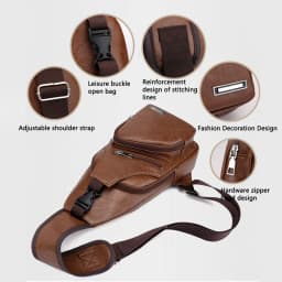 New Casual Men's Shoulder Bag, Outdoor Sports Large Capacity Chest Bag, Men's Multifunctional PU Business Crossbody Bag