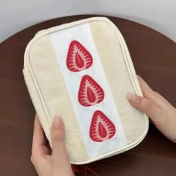 Portable Fuzzy Pen Bag Strawberry Sandwich Multi-functional Makeup Bag Cute Embroidered Pencil Case School Office
