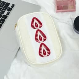 Portable Fuzzy Pen Bag Strawberry Sandwich Multi-functional Makeup Bag Cute Embroidered Pencil Case School Office