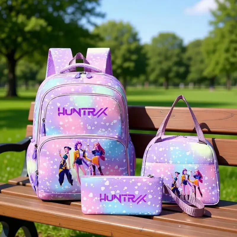 3pcs Mochilas KPop Demon Hunters Backpack HUNTR Lightweight Breathable Outdoor Capacity School Bag Women Travel Backpack