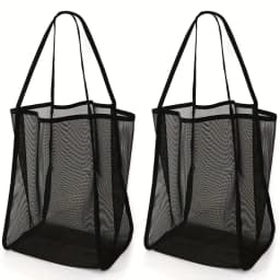 2 large-capacity mesh beach tote bags - durable polyester, solid color with sturdy handles, suitable for travel, beach, vacation, and camping, beach tote bag, multi-functional storage solution, sturdy handle design