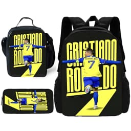 Child School Football R-RonaldoS CR7 Backpack with Lunch Bags ,Pencil Bags ,School Bags for Boys Girls Best Gift