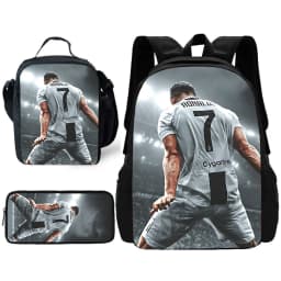 Child School Football R-RonaldoS CR7 Backpack with Lunch Bags ,Pencil Bags ,School Bags for Boys Girls Best Gift