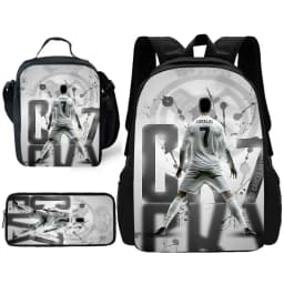 Child School Football R-RonaldoS CR7 Backpack with Lunch Bags ,Pencil Bags ,School Bags for Boys Girls Best Gift
