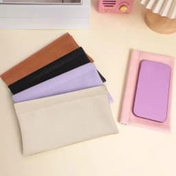 Solid Color Self-closing First-layer PU Leather Long Wallet Passport Driver's License Document Holder Data Cable Cosmetic Bag