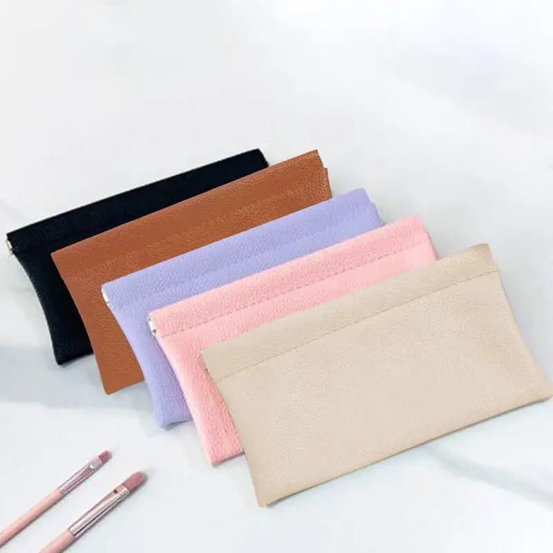 Solid Color Self-closing First-layer PU Leather Long Wallet Passport Driver's License Document Holder Data Cable Cosmetic Bag